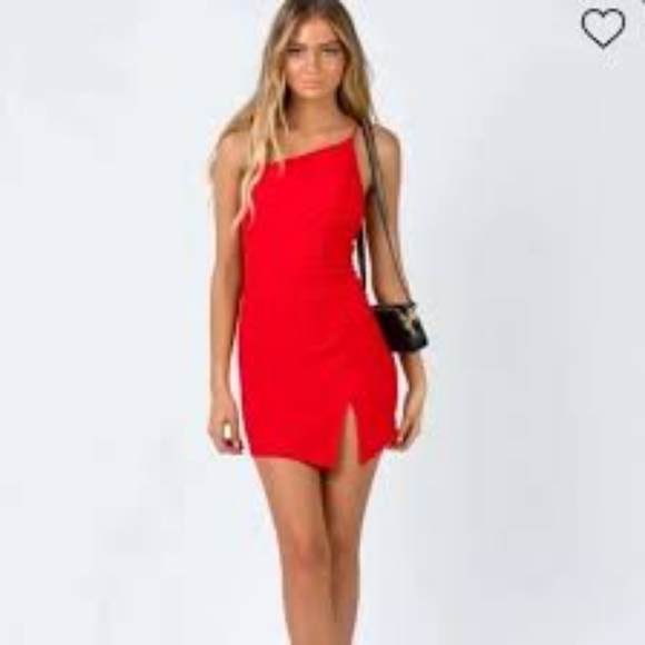 Princess Polly Dresses & Skirts - Princess Polly Vibrant Red One-Shoulder Dress